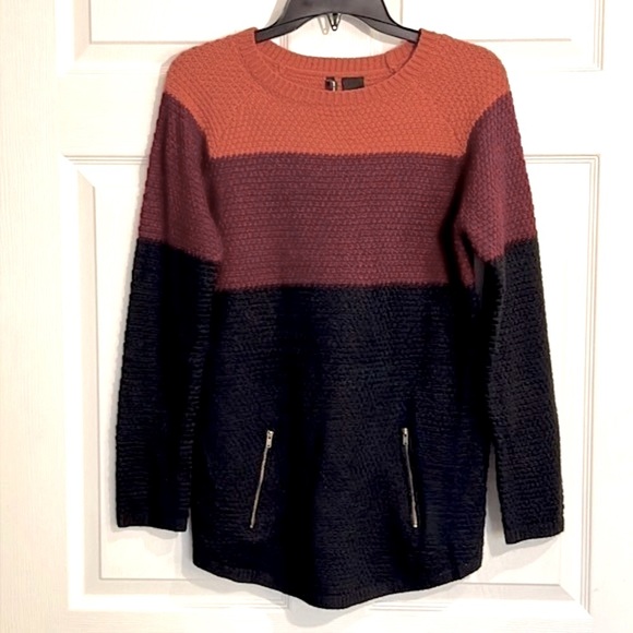 New Direction color blocked sweater - Orange, Burgundy and black - size Small - Picture 1 of 7